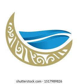 moon and water waves, vector