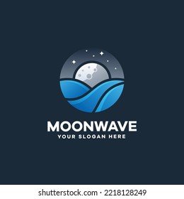 Moon Wave Illustration Logo Design Concept