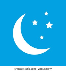 Moon web white icon isolated on a blue background. Vector symbol