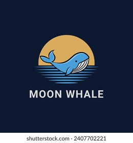 Moon whale logo concept design idea