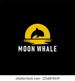 MOON WHALE LOGO DESIGN VECTOR