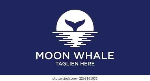 moon and whale logo icon vector illustration