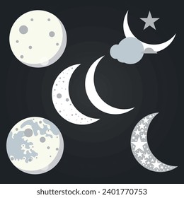 moon, white, background, icon, abstract, light, concept, cartoon, template, stars, black, creative, blue, color, graphic, science, colorful, night sky, universe, astronomy, Vector, planet, Shine