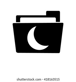 moon - white vector icon;  black folder