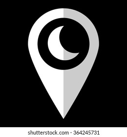 MOON - white vector icon;  map pointer