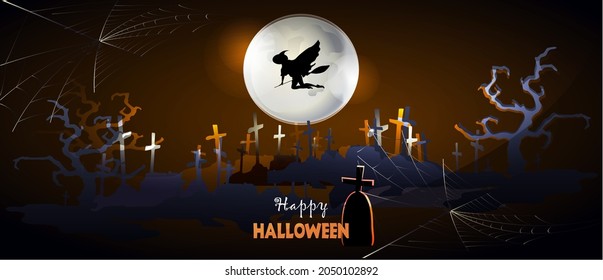 Moon Witch Cemetery. For banner or Halloween invitation