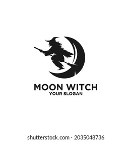 moon witch silhouette logo vector