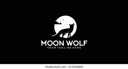 Moon Wolf. Wolf howling under the full moon logo