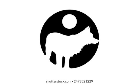 Moon Wolf Logo, black isolated silhouette