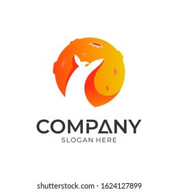 moon wolf logo design, animal mascot vector icon illustration