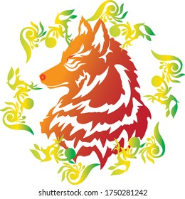 moon and wolf logo with floral decoration