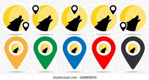Moon, wolf, silhouette, color icon in location set. Simple glyph, flat illustration element of halloween theme icons