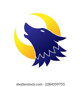 Moon Wolf Vector Logo illustration. Head Silhouette Howling wolf logo vector