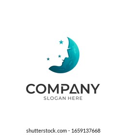 Moon woman silhouette logo design, beauty and care logo vector