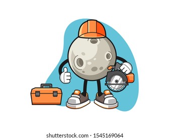 Moon woodworker cartoon. Mascot Character vector.