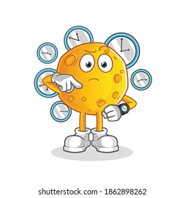 moon with wristwatch cartoon. cartoon mascot vector