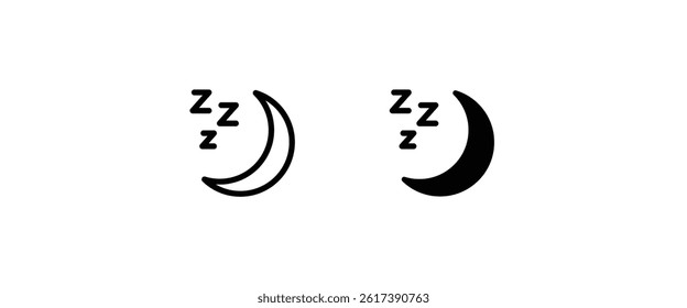 moon and zzz icons button, vector, sign, symbol, logo, illustration, editable stroke, flat design style isolated on white linear pictogram