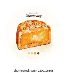 Mooncake watercolor half piece illustration vector art design great for your compositions or decorate with your artwork.