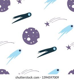 moon-comets with white background vector seamless pattern - Great for wallpaper,backgrounds,gifs,surface pattern design,packaging design projects, stationary,fabric