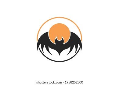 Moonlight bat logo. Abstract moonlight bat logo design concept. Combination of bat and moon in a circle. Creative simple and minimal design.