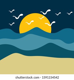 moonlight beach background in blue color