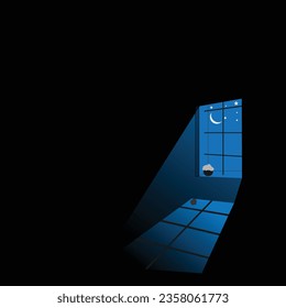 moonlight in black room.Reflection on the floor from moonlight vector illustration
