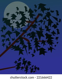 moonlight blue sky and a tree illustration