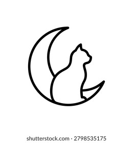 Moonlight Cat Silhouette Icon Containing Nocturnal Pet Concept, Feline Lifestyle Theme, and Night Atmosphere