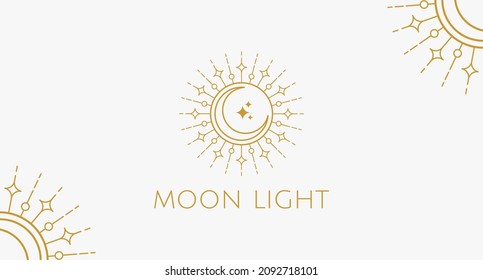 Moonlight crescent sun burst hipster vintage logo design