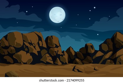 luz de la luna en el desierto con rocas