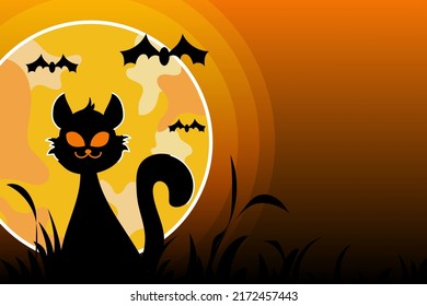 Efecto de la luna con silueta de gato y murciélago Diseño del paisaje de Halloween