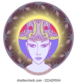 Moonlight girl Abstract portrait of a woman with unusual ornaments on the head.