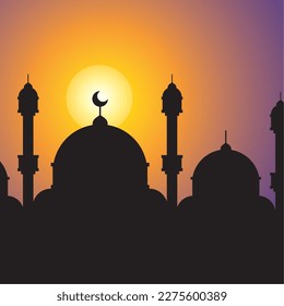 moonlight illuminating the mosque Vector Illustration. Suitable for greeting cards, posters and banners etc.