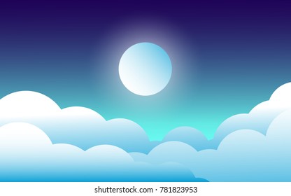 moonlight landscape at the glowing sky vector