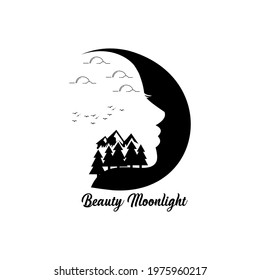 moonlight logo. crescent moon shape logo for women, perfect for beauty and facial care companies