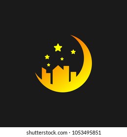 Moonlight Logo Icon Design Template. Moon Vector Illustration on black background