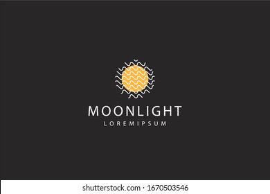 logo de la luz de la luna. Ilustración moderna de diseño de línea de luz lunar reflejada en el agua. Plantilla de icono de línea de arte del vector