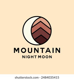 Moonlight Mountain Logo Vector colorido, Monoline Circle Icon Symbol, Peak Emblem Creative Antiguas Diseño gráfico