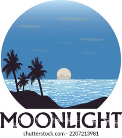 noche de luna en la playa, romántica playa nocturna, cielo estrellado de luna llena en la costa oceánica