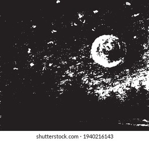 Moonlight at night. Black textured illustration