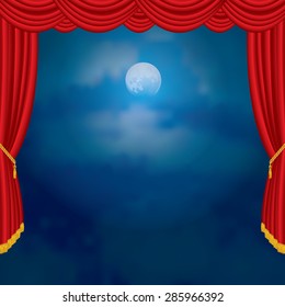 moonlight on red curtain stage