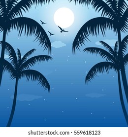 Moonlight with palm tree vector illustration