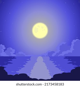 Moonlight reflecting on water. Vector.