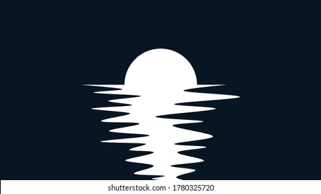 Moonlight reflection on the beach against a dark blue background. Illustration, vector.