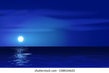Moonlight at sea with clouds