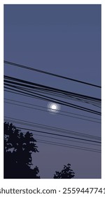 Moonlight silhouette of tree, vector illustration for background design.