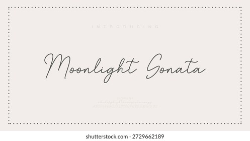 Luar Sonata, Script Minimal logotipo de fonte de luxo alfabeto. Tipografia beleza moda elegante minimalista serif italic fontes decorativo casamento vintage retro logos. ilustração vetorial