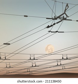 Moonlight in trolley bus line vector background