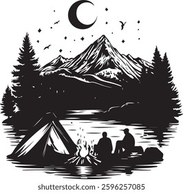 Moonlit Campfire Night in the Wild