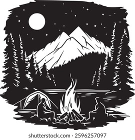 Moonlit Campfire Night in the Wild